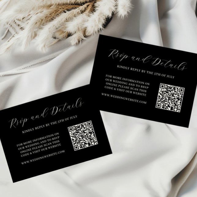 Elegante Black and Cream QR Code Wedding RSVP Card (Von Creator hochgeladen)