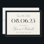 Elegante Black and Ecru Chic Wedding Save The Date<br><div class="desc">Personalisieren Sie diese elegante schwarz und ecru Save the Date,  um Ihr Hochzeitsdatum,  Namen und Details zu haben.</div>
