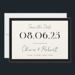 Elegante Black and Ecru Chic Wedding Save The Date<br><div class="desc">Personalisieren Sie diese elegante schwarz und ecru Save the Date,  um Ihr Hochzeitsdatum,  Namen und Details zu haben.</div>