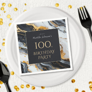 Elegante Black and Gold 100. Geburtstagsparty Serviette