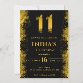 Elegante Black and Gold 11. Geburtstagsparty Einladung