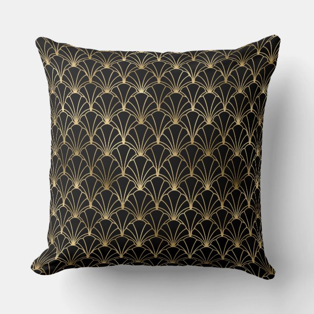 Elegante Black and Gold 1920er Jahre Art Deco Vint Kissen (Vorderseite)