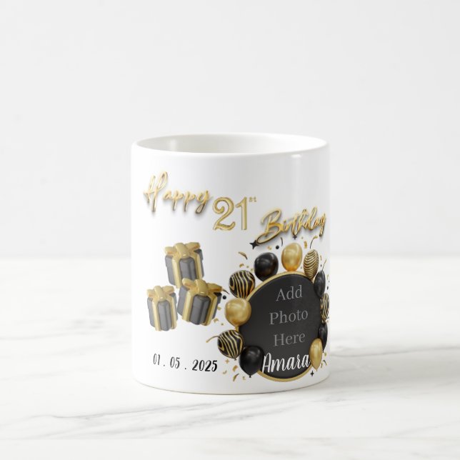 Elegante Black and Gold 21. Geburtstag Tasse Souve (Mittel)