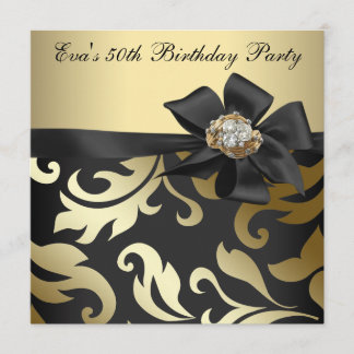 Elegante Black and Gold 50. Geburtstagsparty Einladung