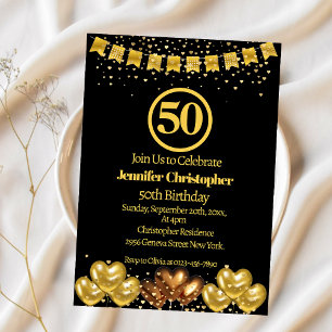 Elegante Black and Gold 50. Geburtstagsparty Einladung