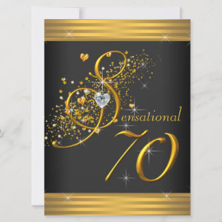 Elegante Black and Gold 70. Geburtstagsparty Einladung