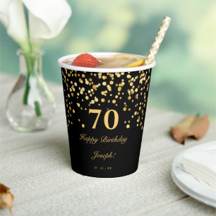 Elegante Black and Gold 70. Geburtstagsparty Pappbecher