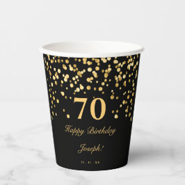 Elegante Black and Gold 70. Geburtstagsparty Pappbecher