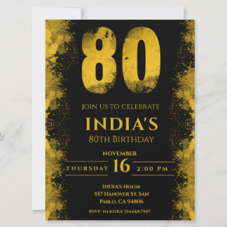 Elegante Black and Gold 80. Geburtstagsparty Einladung