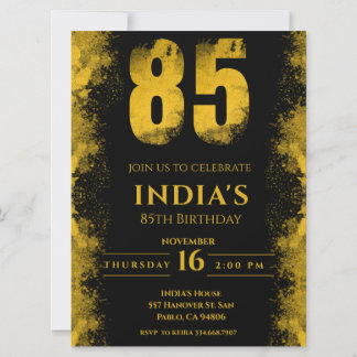 Elegante Black and Gold 85. Geburtstagsparty Einladung