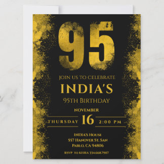 Elegante Black and Gold 95. Geburtstagsparty Einladung