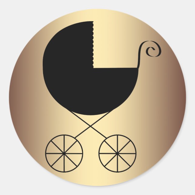 Elegante Black and Gold Baby Dusche Runder Aufkleber (Vorderseite)