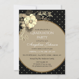 Elegante Black and Gold Blume Graduation Party Einladung