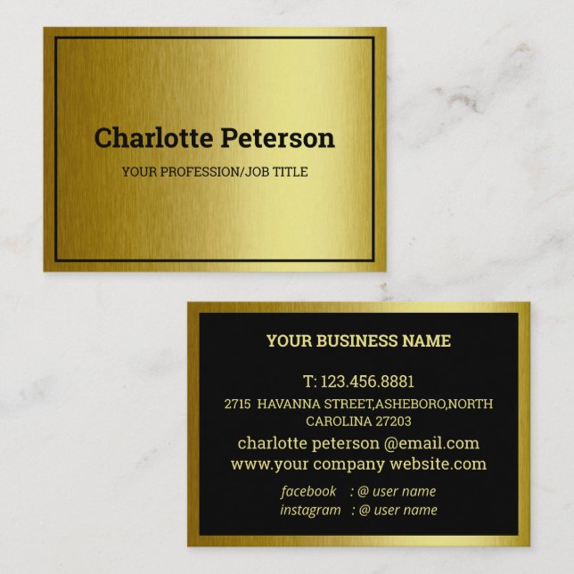Elegante Black and Gold Business Card Visitenkarte (Vorne/Hinten)