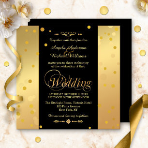 Elegante Black and Gold Confetti Hochzeit Einladun Einladung