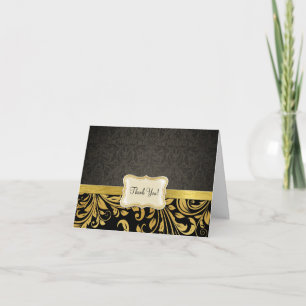 Elegante Black and Gold Damask Dankeschön Card Dankeskarte