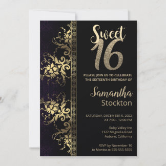 Elegante Black and Gold Einladung zum Geburtstag