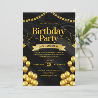 Elegante Black and Gold Einladung zum Geburtstag |