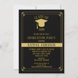 Elegante Black and Gold Frame Graduation Party | Einladung