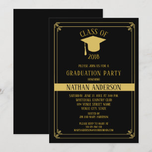 Elegante Black and Gold Frame Graduation Party Einladung
