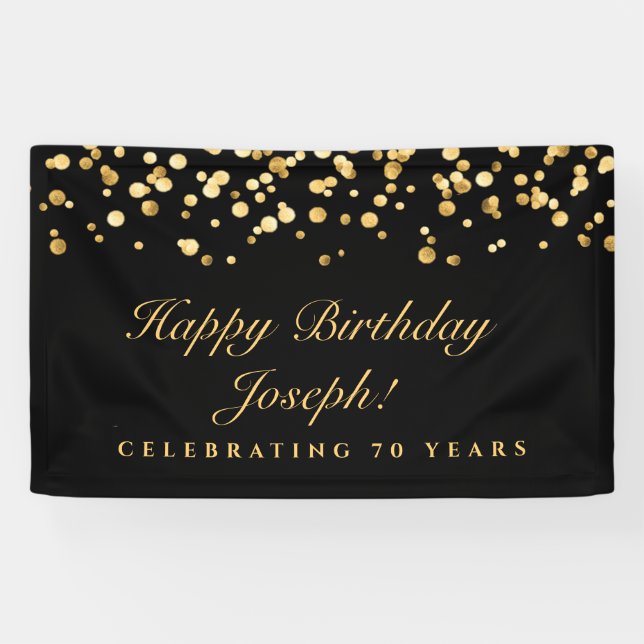 Elegante Black and Gold Geburtstagsparty Banner (Horizontal)