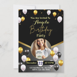 Elegante Black and Gold Geburtstagsparty Einladung