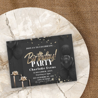 Elegante Black and Gold Geburtstagsparty Einladung