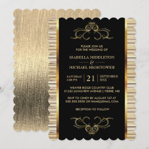Elegante Black and Gold Metallic Wedding Einladung