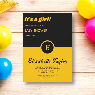 Elegante Black and Gold Monogram Chic Baby Dusche Einladung