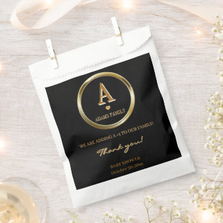 Elegante Black and Gold Monogram Family Baby Dusch Geschenktütchen