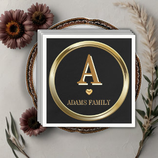 Elegante Black and Gold Monogram Family Baby Dusch Serviette