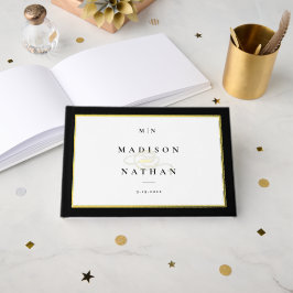Elegante Black and Gold Monogram Wedding Gästebuch