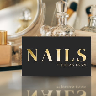 Elegante Black and Gold Nail Business Card Visitenkarte