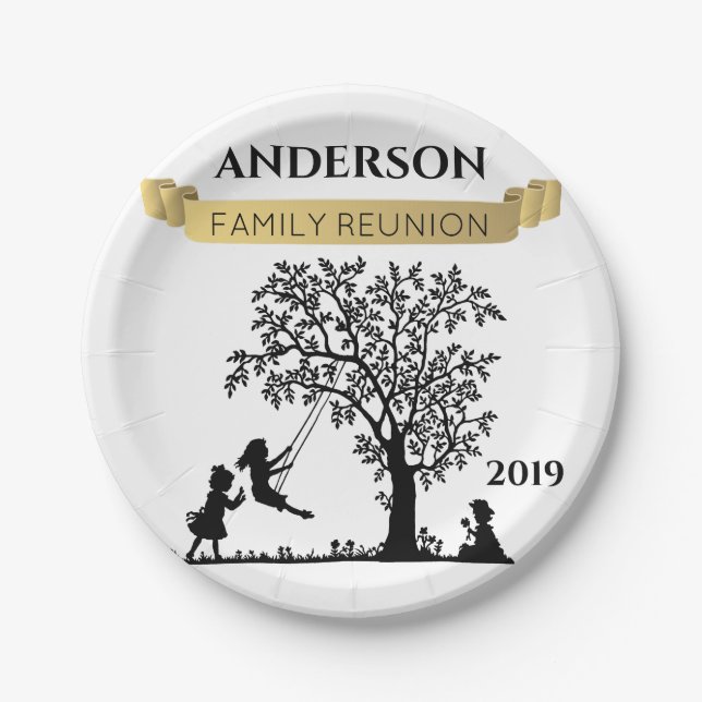 Elegante Black and Gold Personalisiert Family Wied Pappteller (Vorderseite)