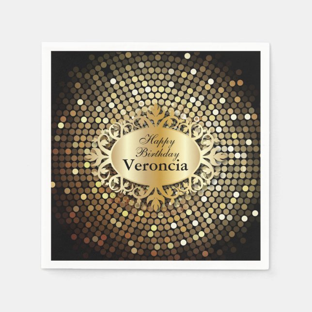 Elegante Black and Gold Personalize Serviette (Vorderseite)