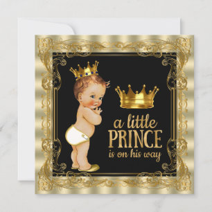 Elegante Black and Gold Prince Baby Dusche Einladung