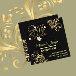Elegante Black and Gold QR Save the Date Einladung
