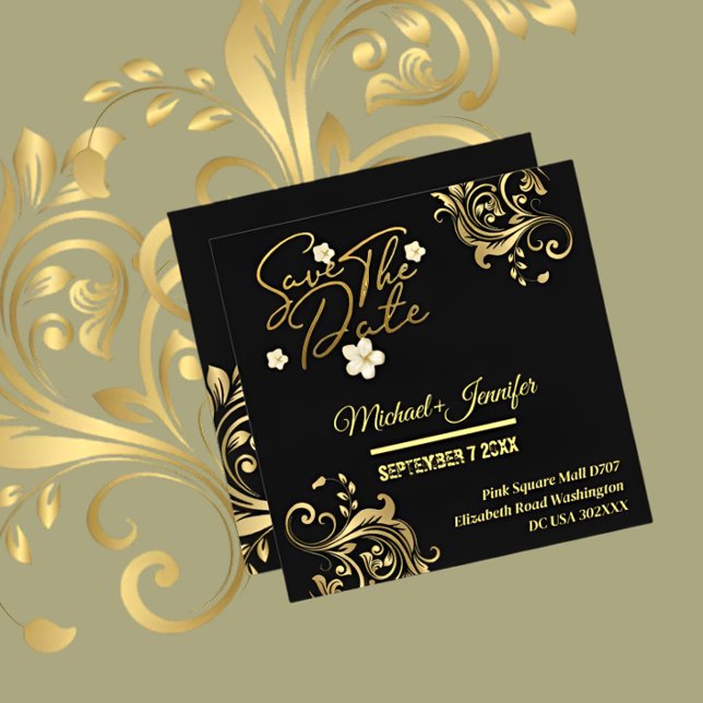 Elegante Black and Gold QR Save the Date Einladung (Von Creator hochgeladen)