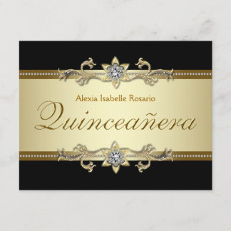 Elegante Black and Gold Quinceanera Einladung