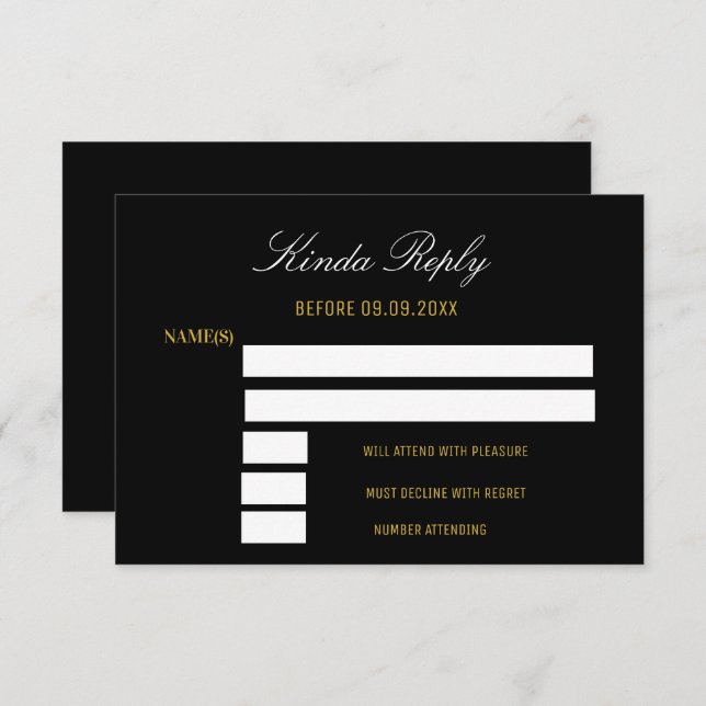 Elegante Black and Gold Response RSVP Karte (Vorne/Hinten)