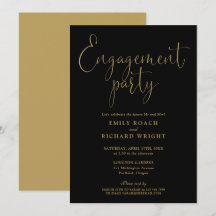 Elegante Black and Gold Script Engagement Party