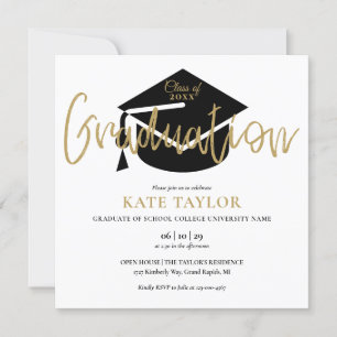 Elegante Black and Gold Script Graduation Party Einladung