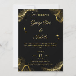 Elegante Black and Gold Sparkle Save the Date Kart