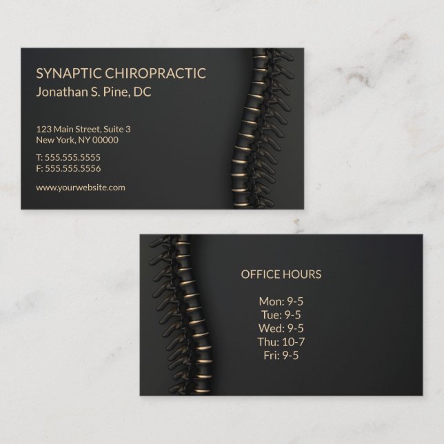 Elegante Black and Gold Spine Business Cards Visitenkarte (Vorne/Hinten)
