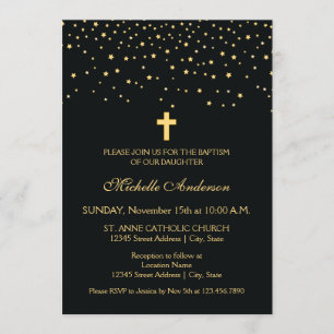 Elegante Black and Gold Stars feiern Taufe Einladung