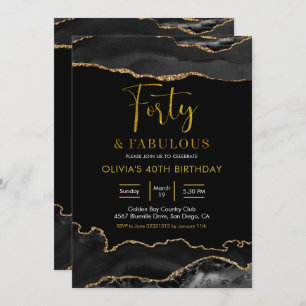 Elegante Black and Gold Vierzig und fabelhaft Einladung