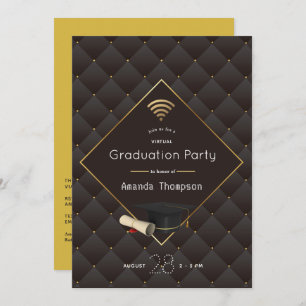 Elegante Black and Gold Virtual Graduation Party Einladung