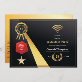 Elegante Black and Gold Virtual Graduation Party Einladung