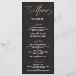Elegante Black and Gold Wedding Menu Karte