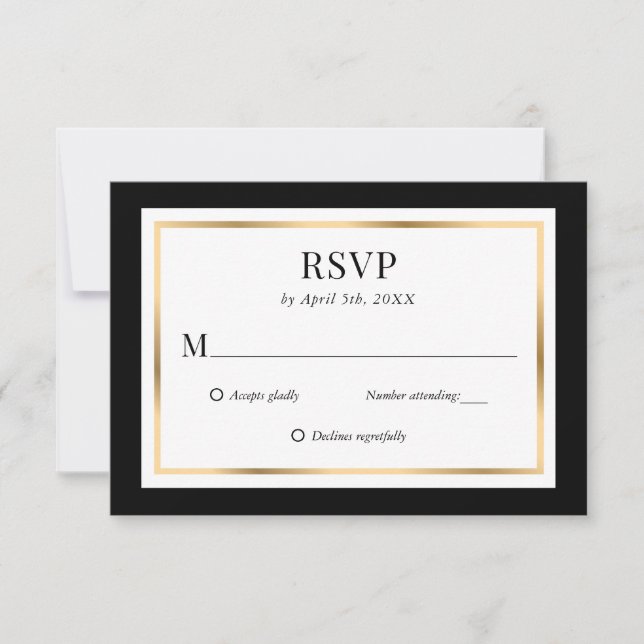 Elegante Black and Gold Wedding RSVP Card Karte (Vorderseite)